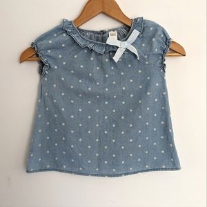 OshKosh Chambray Blue Denim Short Sleeve Polka Dot Blouse Size 4T